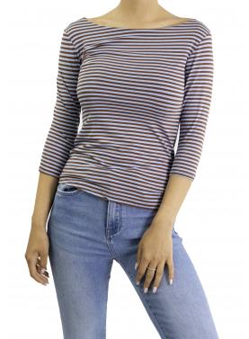 maglia a righe con manica 3/4 scollo a barca 